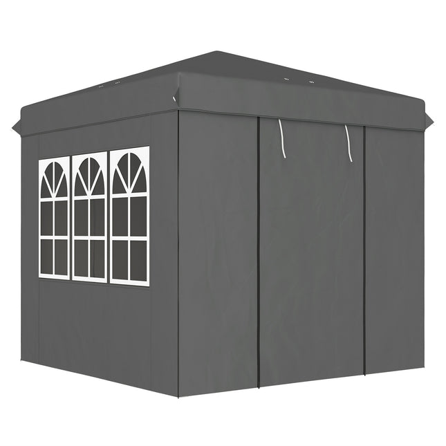 Paviljoen 2,5 x 2,5 m, waterafstotend, stabiel, winterbestendig pop-up vouwpaviljoen, UV-bescherming 50+, opvouwbare partytent, tuintent met 4 zijpanelen, zaktuinpaviljoen voor op de camping, tuin, donkergrijs
