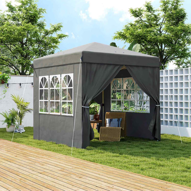 Paviljoen 2,5 x 2,5 m, waterafstotend, stabiel, winterbestendig pop-up vouwpaviljoen, UV-bescherming 50+, opvouwbare partytent, tuintent met 4 zijpanelen, zaktuinpaviljoen voor op de camping, tuin, donkergrijs
