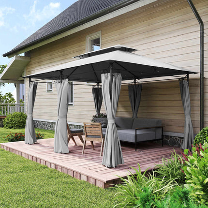 Gazebo 3x4 m with Curtains, Double Roof, Metal Frame