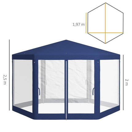 Hexagonal 4x3m gazebo, water-repellent, mosquito net