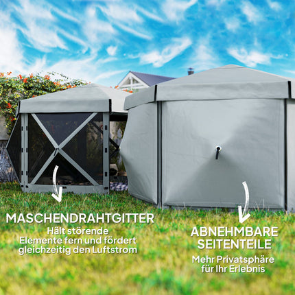 Hexagonal pop-up gazebo, 3.6x3m, UV30+ waterproof tent