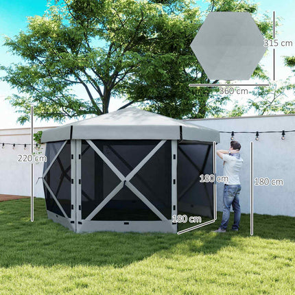 Hexagonal pop-up gazebo, 3.6x3m, UV30+ waterproof tent