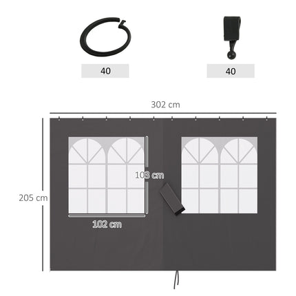 Gazebo Side Panels, 4 Panels with Zippers, 3x3m, Dark Grey