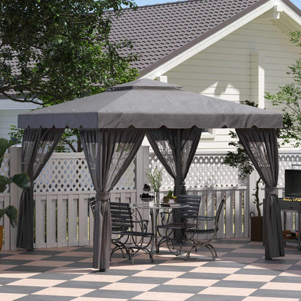 Gazebo Side Panels, 4 Panels with Zippers, 3x3m, Dark Grey