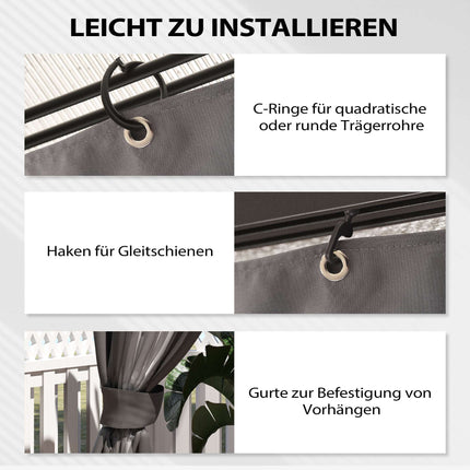 Gazebo Side Panels, 4 Panels with Zippers, 3x3m, Dark Grey