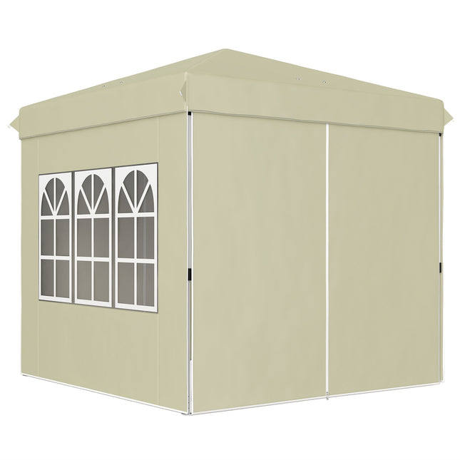 Paviljoen ca. 2,5 x 2,5 m, waterafstotend, stabiel, winterbestendig pop-up vouwpaviljoen, UV-bescherming 50+, opvouwbare partytent, tuintent met 4 zijpanelen, zaktuinpaviljoen voor op de camping, tuin, crèmewit
