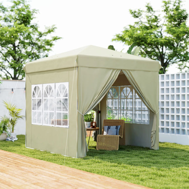 Paviljoen ca. 2,5 x 2,5 m, waterafstotend, stabiel, winterbestendig pop-up vouwpaviljoen, UV-bescherming 50+, opvouwbare partytent, tuintent met 4 zijpanelen, zaktuinpaviljoen voor op de camping, tuin, crèmewit