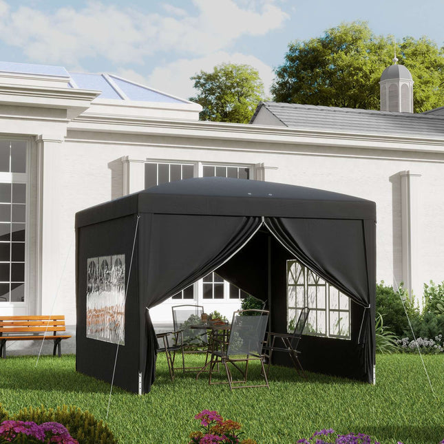 Paviljoen ca. 3x3m, waterafstotend, stabiel, winterbestendig pop-up vouwpaviljoen, UV-bescherming 50+, opvouwbare partytent, tuintent met 4 zijpanelen, zaktuinpaviljoen voor op de camping, tuin, zwart