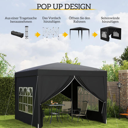 Pop-Up Gazebo 3x3m, Water-repellent, UV 50+, Black