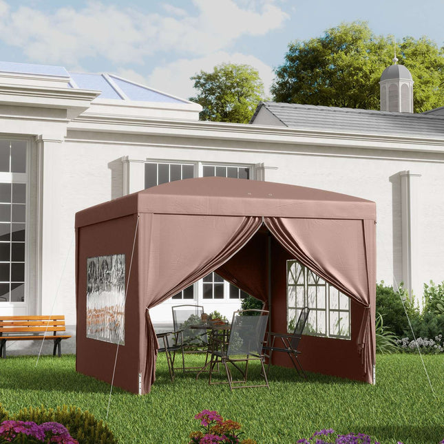 Tuinpaviljoen ca. 3x3m, waterafstotend, stabiel, winterbestendig pop-up vouwpaviljoen, UV-bescherming 50+, opvouwbare partytent, tuintent met 4 zijpanelen, zaktuinpaviljoen voor kamperen, tuin, koffie