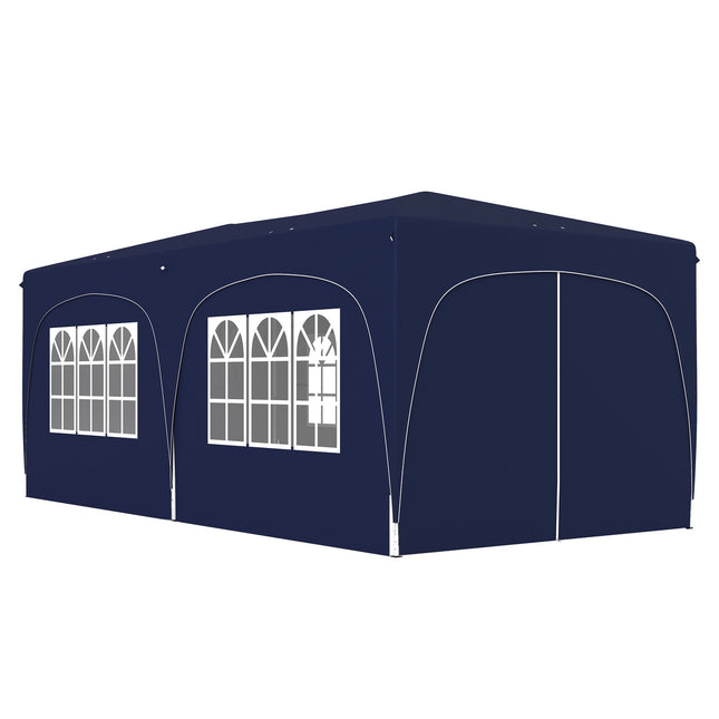 Paviljoen ca. 3x6m, waterafstotend, stabiel, winterbestendig pop-up vouwpaviljoen, UV-bescherming 50+, opvouwbare partytent, tuintent met 6 zijpanelen, zaktuinpaviljoen voor op de camping, tuin, donkerblauw