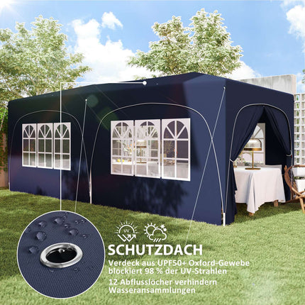 Pop-Up Gazebo, 3x6m, UV 50+, Water-repellent, Dark blue