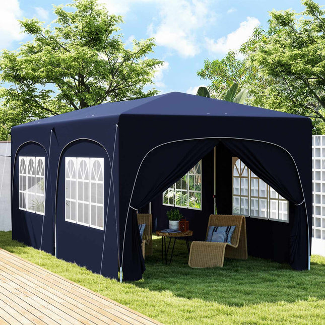 Paviljoen ca. 3x6m, waterafstotend, stabiel, winterbestendig pop-up vouwpaviljoen, UV-bescherming 50+, opvouwbare partytent, tuintent met 6 zijpanelen, zaktuinpaviljoen voor op de camping, tuin, donkerblauw