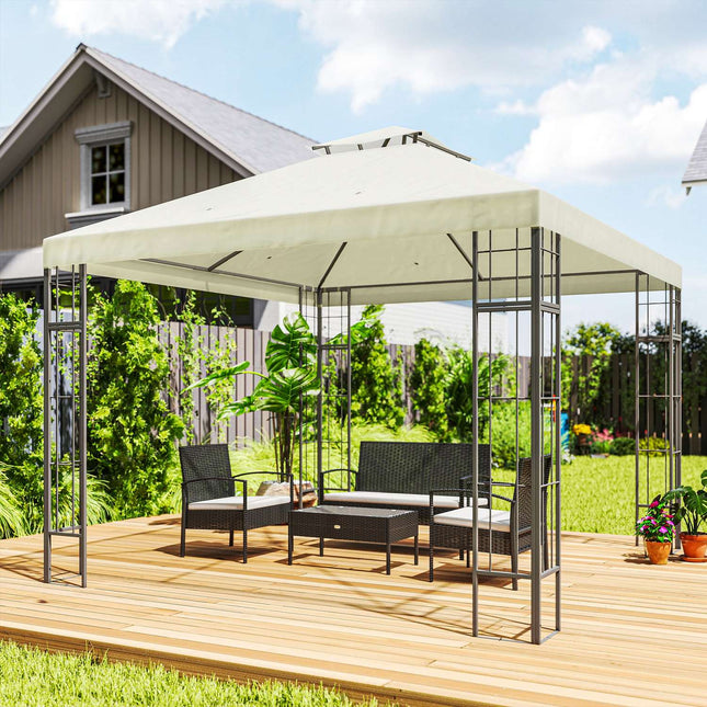 Tuinhuisje met dubbel dak, ca. 3x3 m, waterafstotend, stabiel, winterbestendig, tuinpaviljoen met UV-bescherming, partytent van metaal, voor tuin, terras, crèmewit Aosom