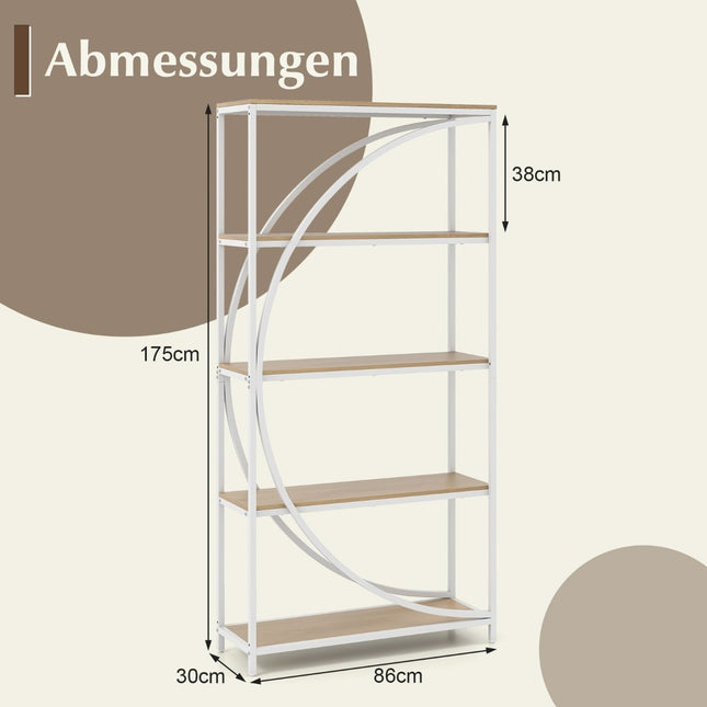 Geometric Bookshelf with Open Wood Shelves & Metal Frame