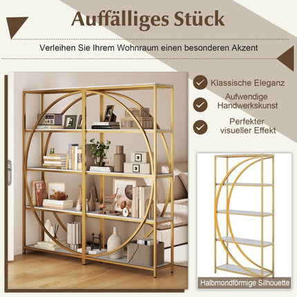 Geometric Bookshelf with Open Wood Shelves & Metal Frame