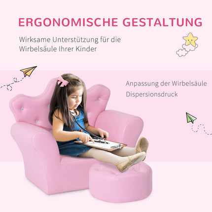 Pink soft armchair for girls with crystal buttons - ages 3+