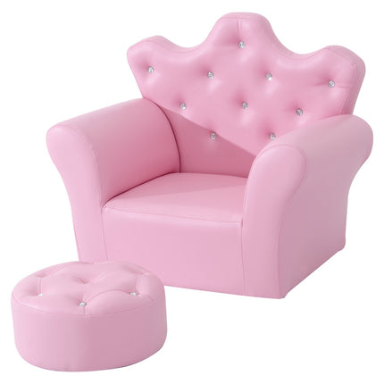 Pink soft armchair for girls with crystal buttons - ages 3+