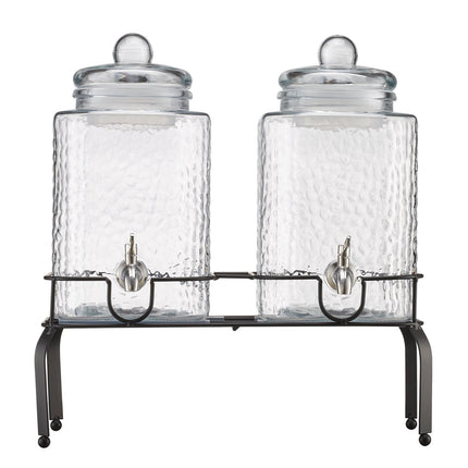 Glass Beverage Dispenser Set, 2 x 5.5L, Stand, Stainless Spigot