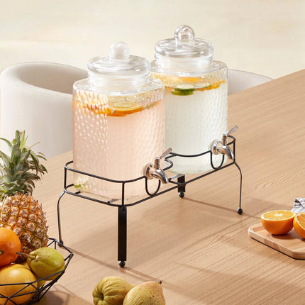 Glass Beverage Dispenser Set, 2 x 5.5L, Stand, Stainless Spigot
