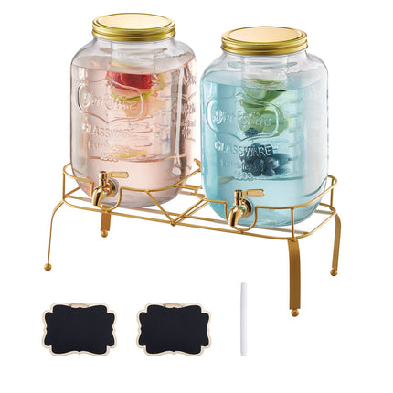 Glass Beverage Dispenser Set, 2 x 8L, Stand And Spigot