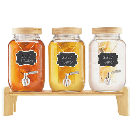 Glass Beverage Dispenser Set, 3-Pack 3.8L With Spigots