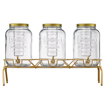 Glass Beverage Dispenser Set, 3 x 8L, Stand, Spigot