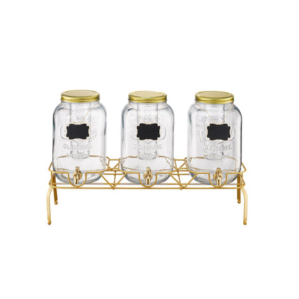 Glass Beverage Dispenser Set, 3 x 8L, Stand, Spigot