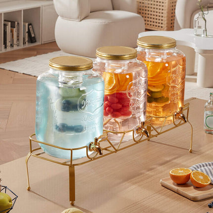 Glass Beverage Dispenser Set, 3 x 8L, Stand, Spigot