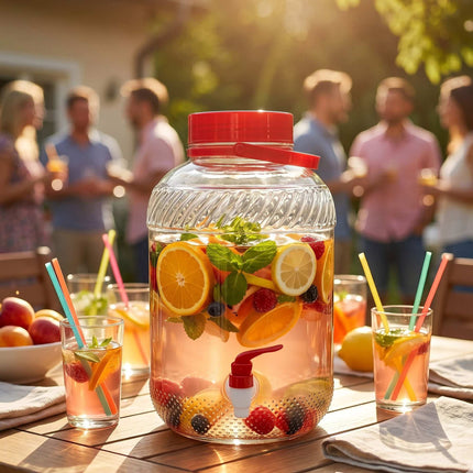 Glass Beverage Dispenser with Tap, 10L – Red