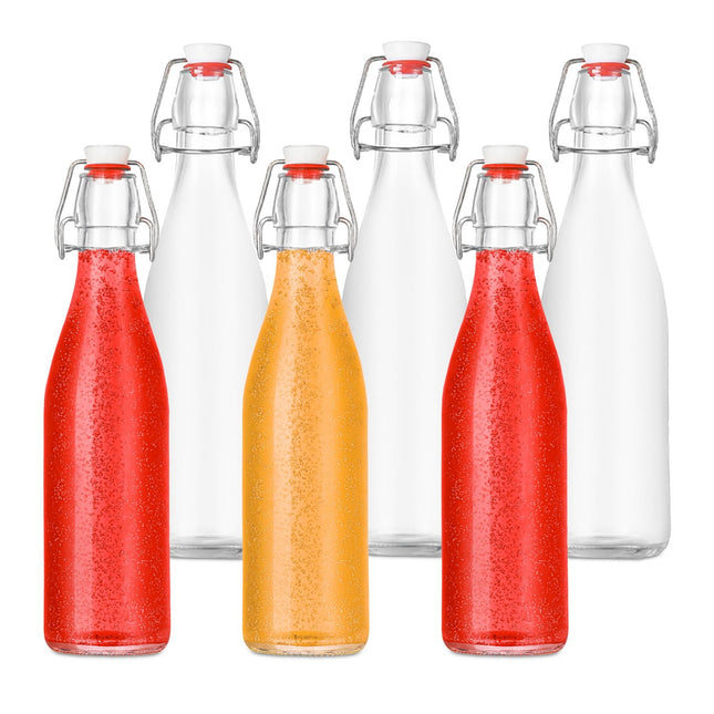 Glass Clip Top Bottles, 6 Pack – Airtight Seal, Labels