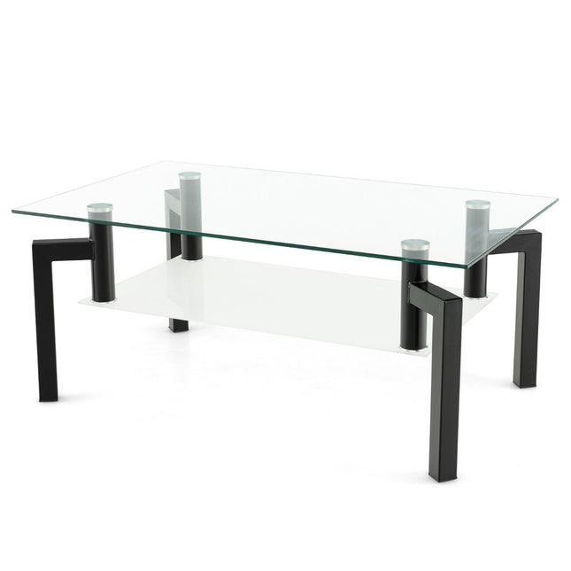 Glazen salontafel - 2-laags, gehard glas, zwart frame