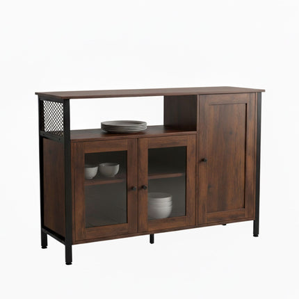 Glass-Door Kitchen Sideboard, Adjustable Shelves