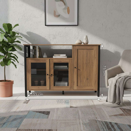 Glass-Door Kitchen Sideboard, Adjustable Shelves