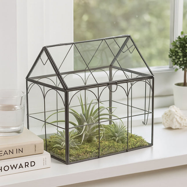 Glass House-Shaped Terrarium for Indoor Plants