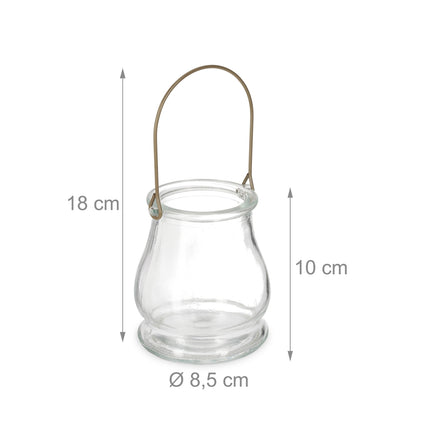 Glass Lanterns Set, Gold/Black, Round Candle Holders