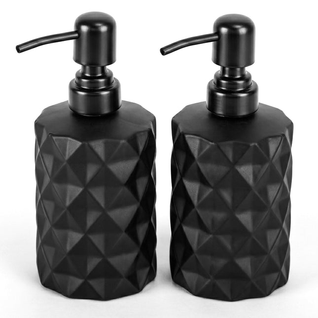 Glass Soap Dispensers, 2-Pack 350 ml, Black Stainless Pump