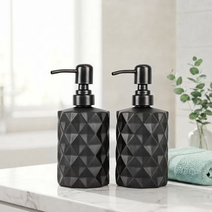 Glass Soap Dispensers, 2-Pack 350 ml, Black Stainless Pump