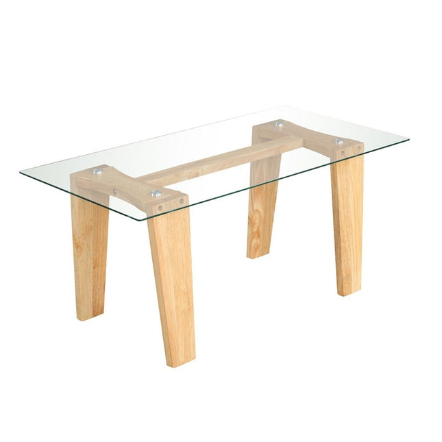 Glazen salontafel met rubberhouten poten Rechthoekige bijzettafel Glazen tafel Salontafel