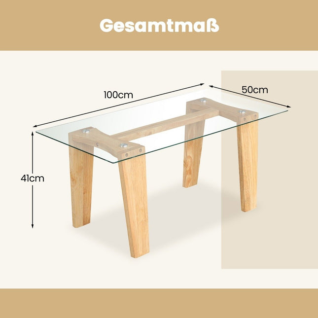 Glazen salontafel met rubberhouten poten Rechthoekige bijzettafel Glazen tafel Salontafel