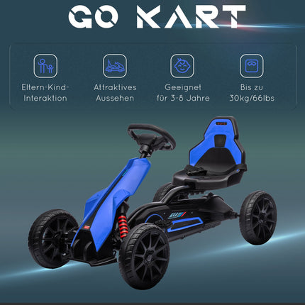 Children's pedal go-kart with adjustable seat and handbrake