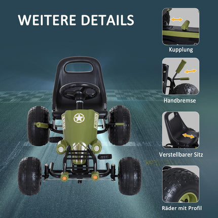 Pedal Go-Kart for Kids, Handbrake, Green, Outdoor Fun