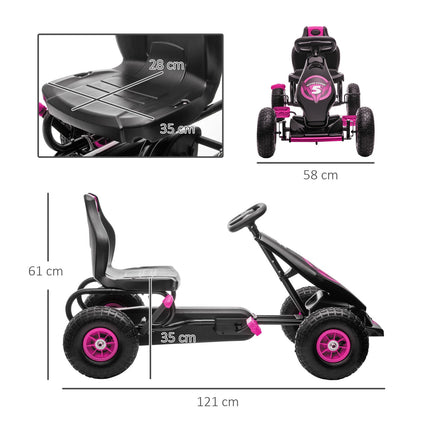 Go-kart for children with adjustable seat and handbrake, pink