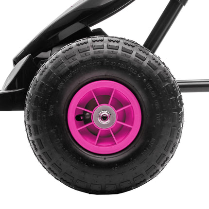 Go-kart for children with adjustable seat and handbrake, pink