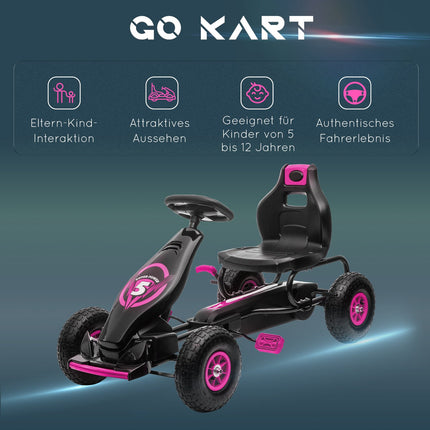 Go-kart for children with adjustable seat and handbrake, pink