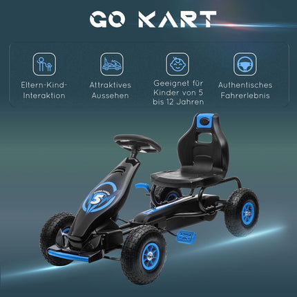 Go-kart for children with adjustable seat, rubber tires and brake