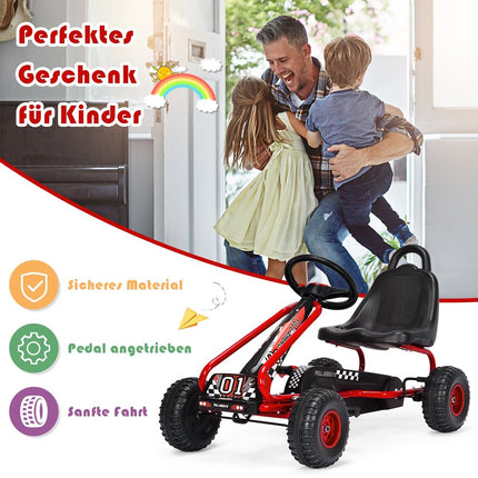 Go-kart with adjustable seat and handbrake, pedal car with a load capacity of up to 30 kg, pedal go cart red