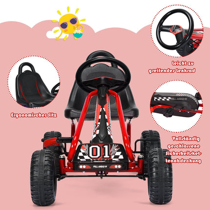 Go-kart with adjustable seat and handbrake, pedal car with a load capacity of up to 30 kg, pedal go cart red