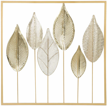 Gold Metal Wall Art with Leaf Design – 70x70 cm