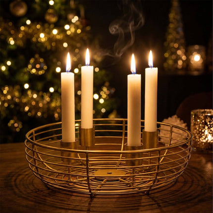 Gold Metal Wire Advent Wreath – 20.5 cm Steel Holder